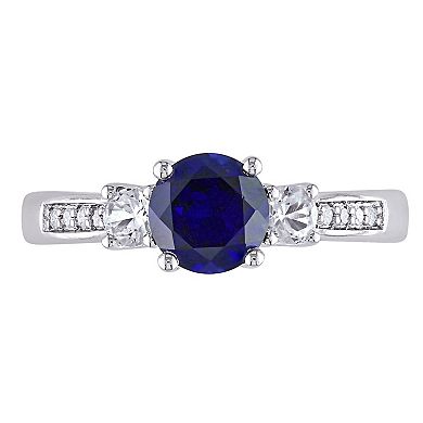 Stella Grace 10k White Gold Lab-Created Blue and White Sapphire and Diamond Accent 3-Stone Ring