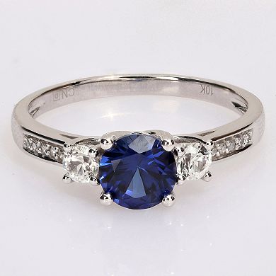 Stella Grace 10k White Gold Lab-Created Blue and White Sapphire and Diamond Accent 3-Stone Ring