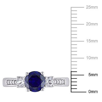 Stella Grace 10k White Gold Lab-Created Blue and White Sapphire and Diamond Accent 3-Stone Ring