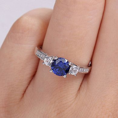 Stella Grace 10k White Gold Lab-Created Blue and White Sapphire and Diamond Accent 3-Stone Ring