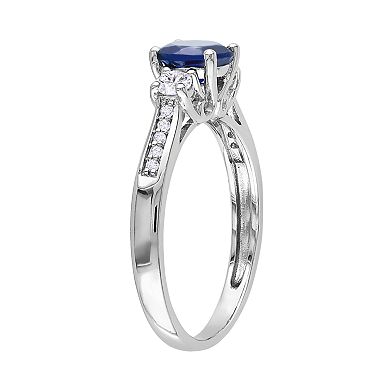 Stella Grace 10k White Gold Lab-Created Blue and White Sapphire and Diamond Accent 3-Stone Ring