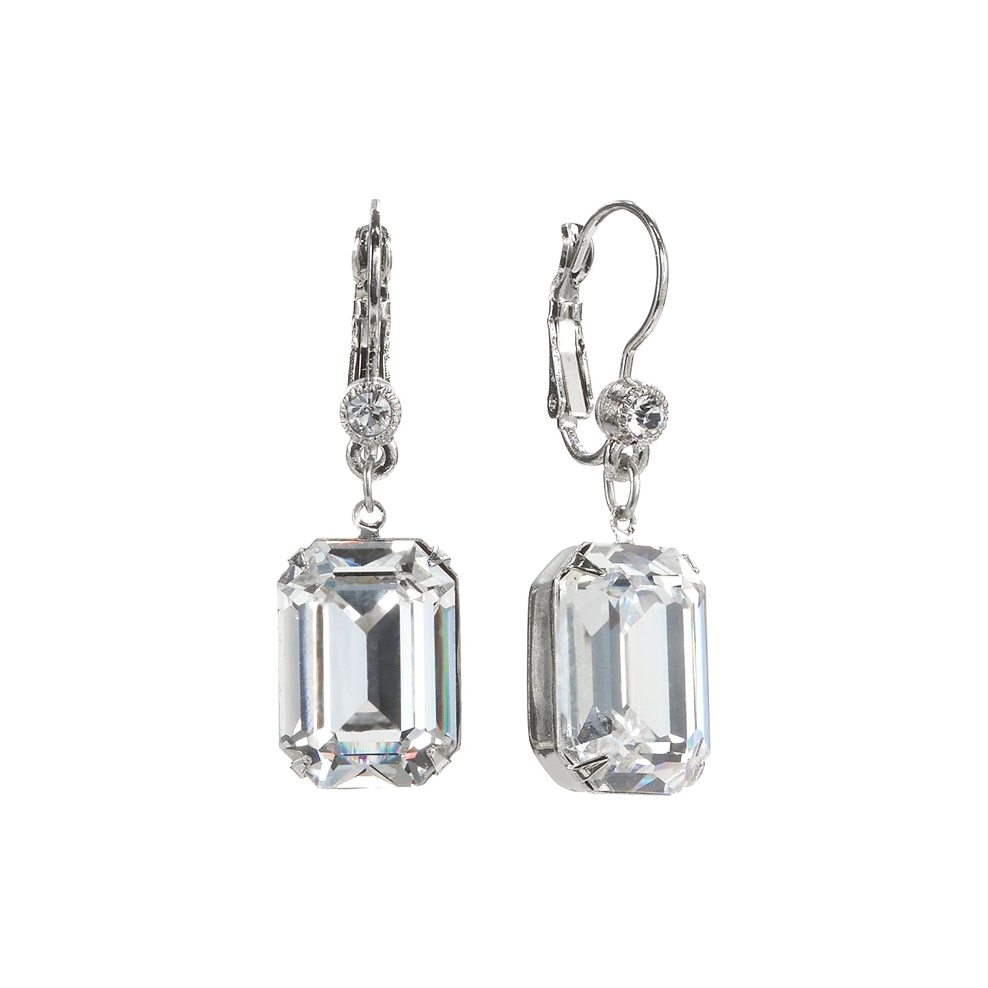 1928 Crystal Rectangle Drop Earrings, Womens, Grey