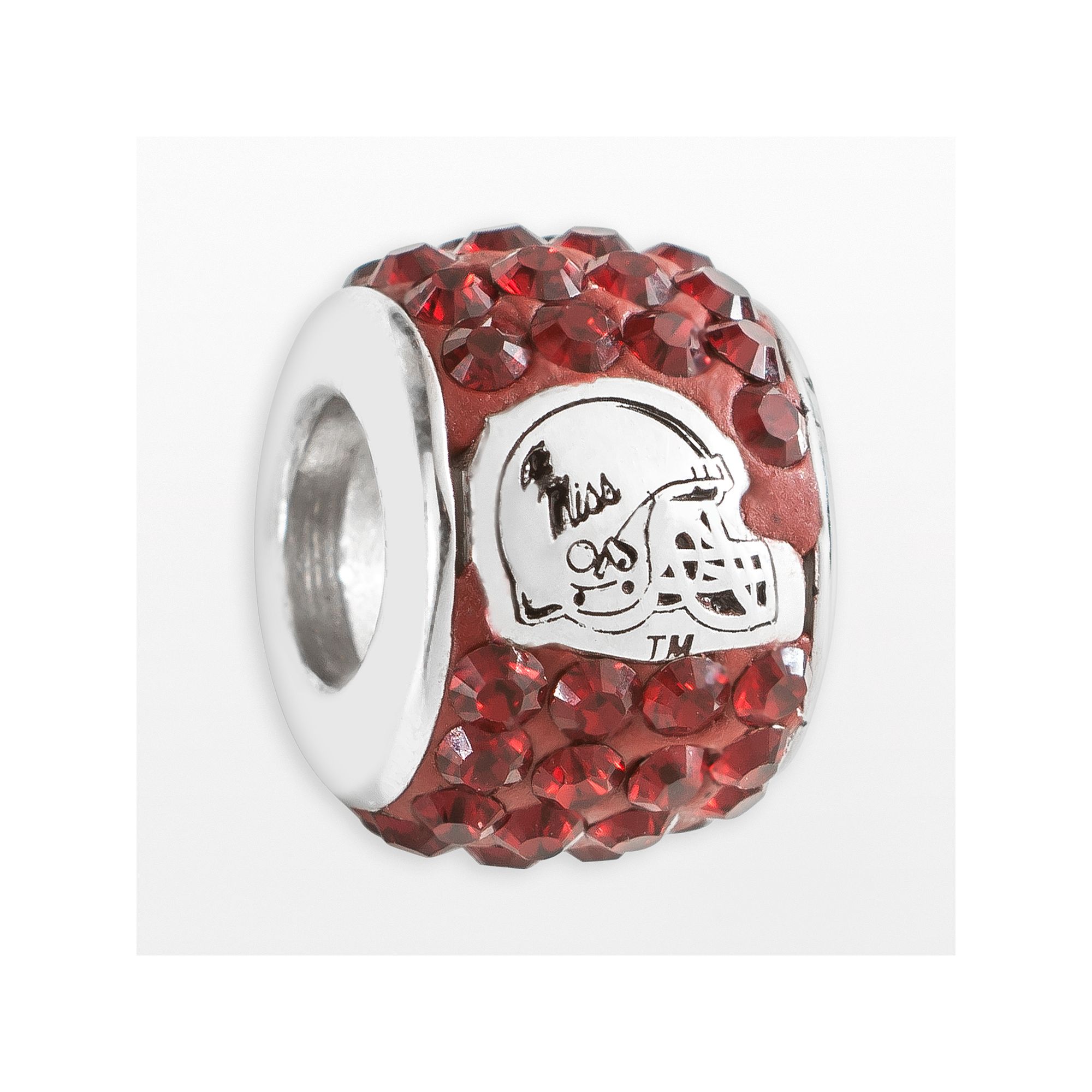 LogoArt Ole Miss Rebels Sterling Silver Crystal Logo Bead, Womens, Red
