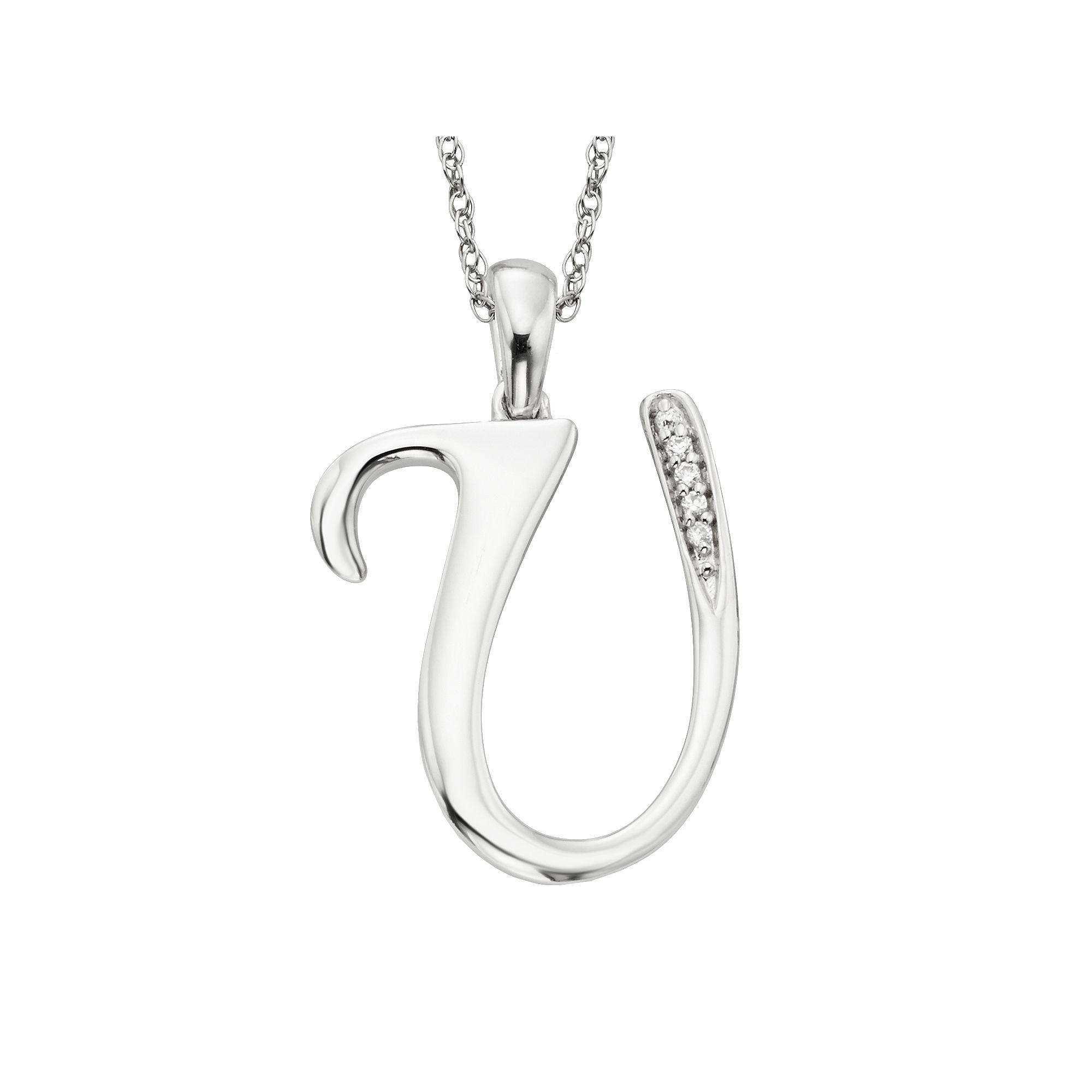 Sterling Silver Diamond Accent Initial Pendant, Womens, Size: 20MM, U