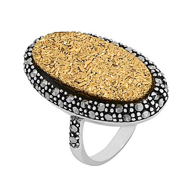 Sterling Silver Golden Drusy and Marcasite Ring