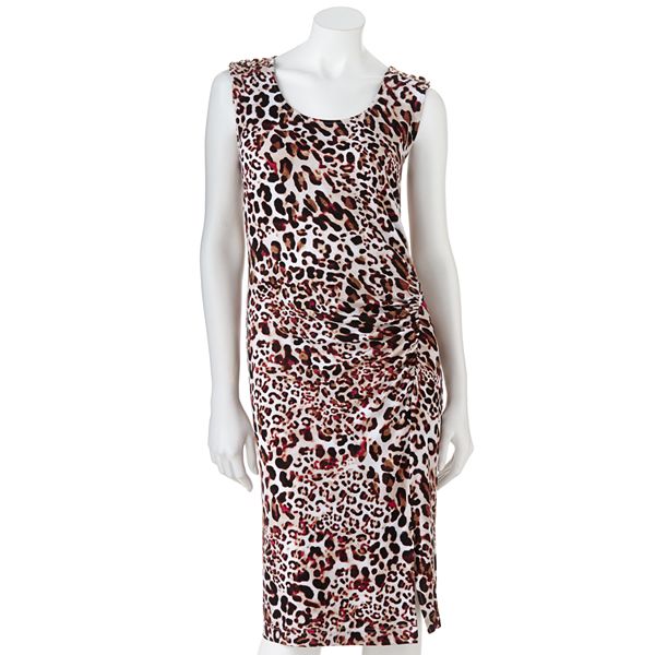 Dana Buchman Leopard Embellished Ruched Dress