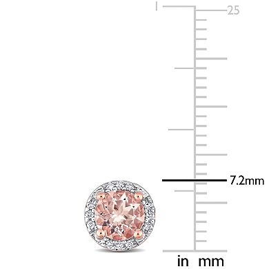 Stella Grace Pink Rhodium-Plated Sterling Silver Morganite and Diamond Accent Halo Stud Earrings