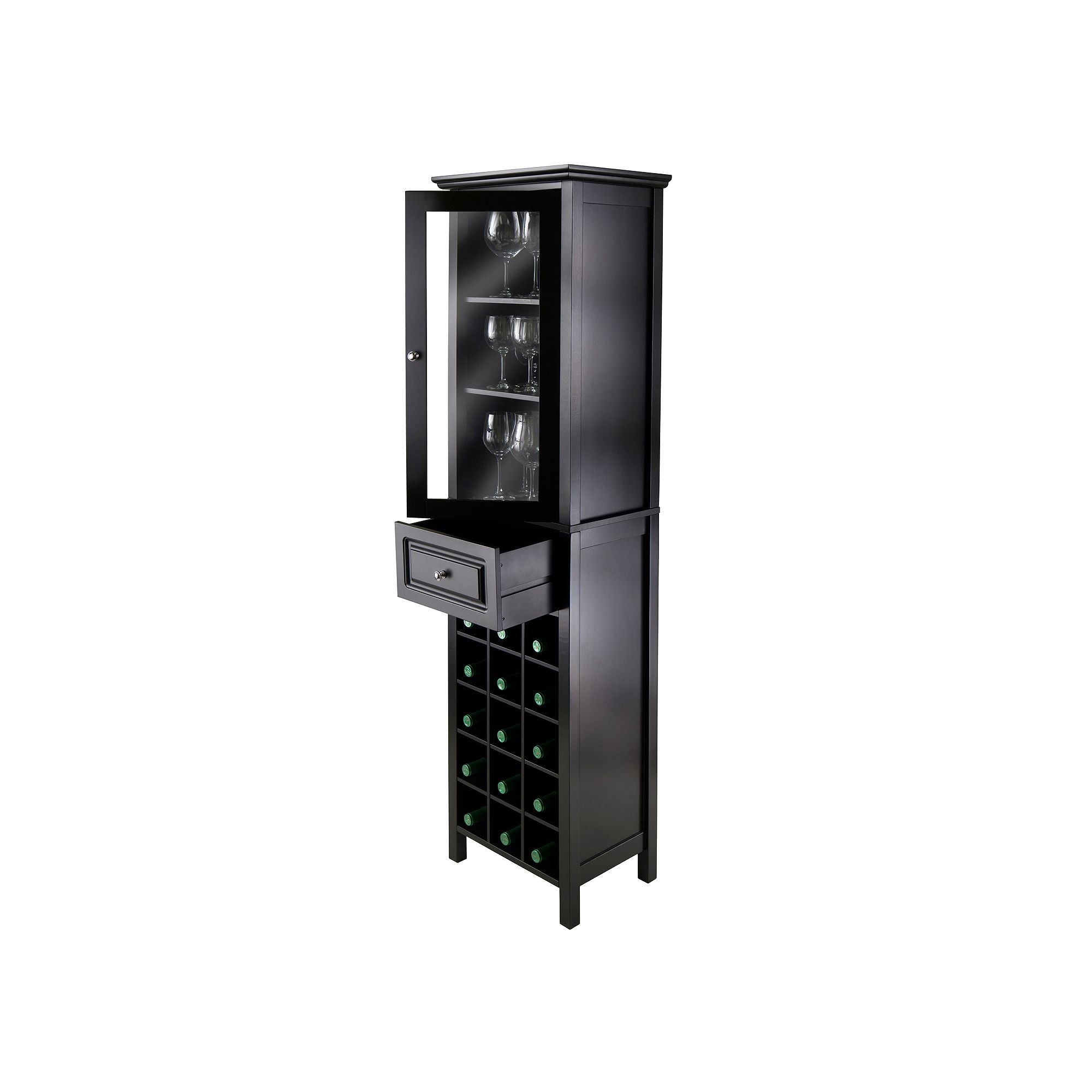 Winsome Glass Door 15-Bottle Wine Cabinet, Black