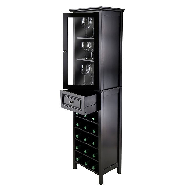 Winsome Glass Door 15-Bottle Wine Cabinet, Black