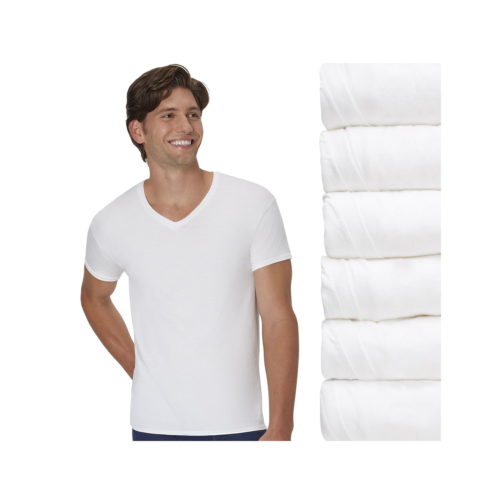 Hanes Ultimate 6-Pack Mens ComfortSoft V-Neck Undershirt, Size: Small, Whi