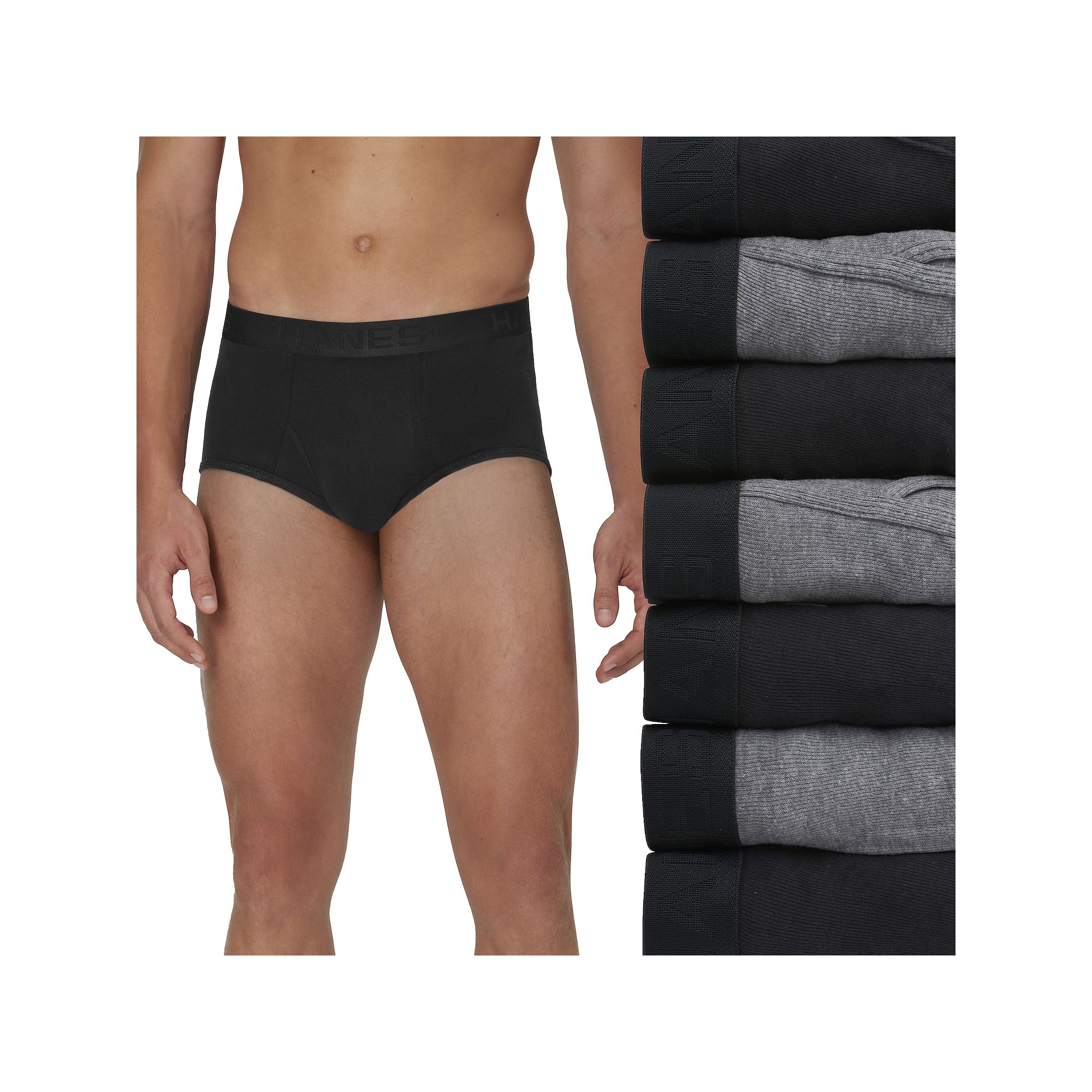 Hanes Ultimate 7-Pack Mens Full-Cut Briefs, Size: XXL, Black Gray
