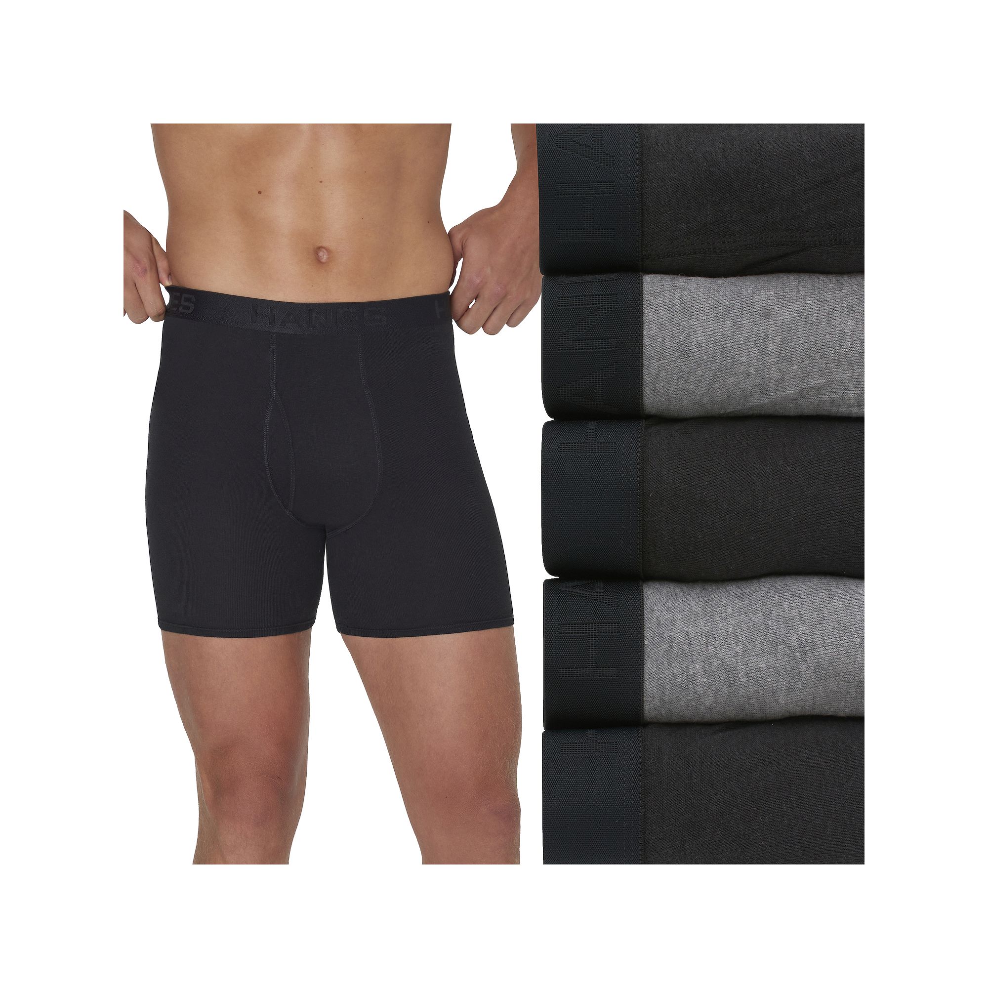 Hanes Ultimate 5-Pack Mens Ringer Style Boxer Brief Underwear, Size: Small