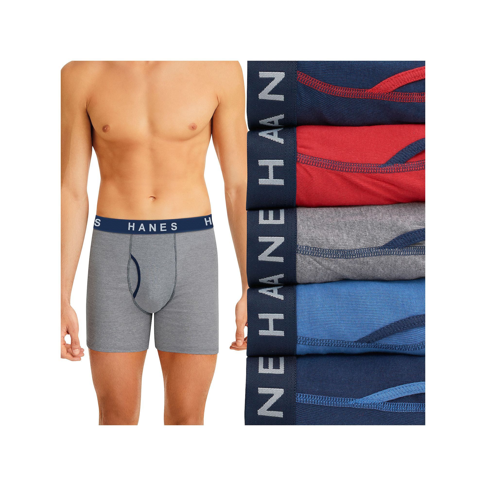 Hanes Ultimate 5-Pack Mens Ringer Style Boxer Brief Underwear, Size: XXL, 