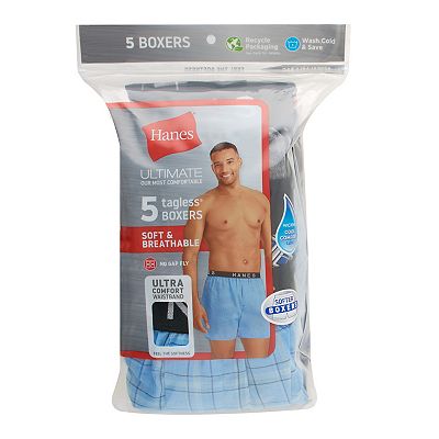 Hanes Men's 5-Pack Tagless, Tartan Boxer with Exposed Waistband