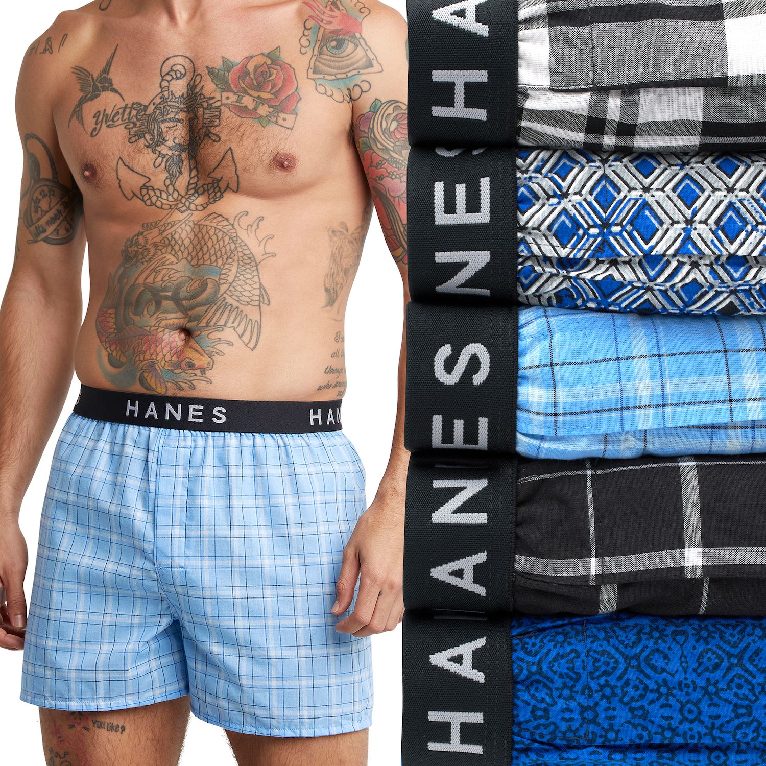 hanes men's 5pk boxer shorts tartan