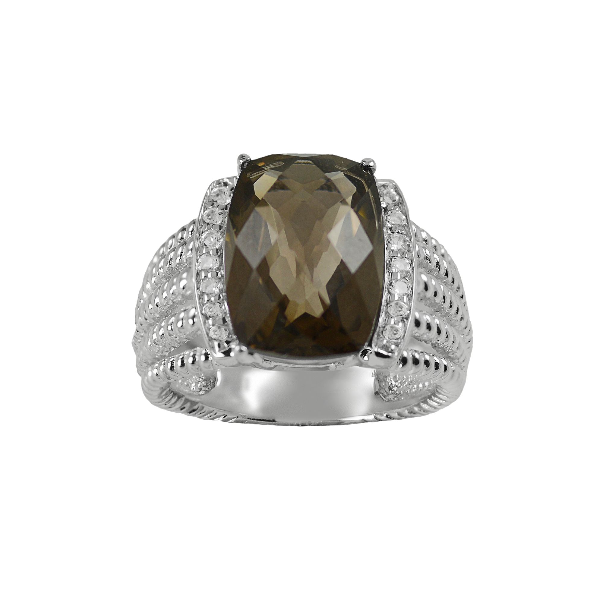 Sterling Silver Smoky Quartz & White Topaz Twist Multirow Ring, Womens, Si