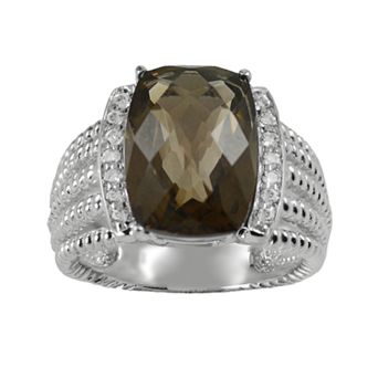 PearLustre by Imperial Sterling Silver Smoky Quartz and White Topaz Twist Multirow Ring