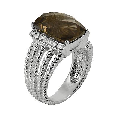 Sterling Silver Smoky Quartz and White Topaz Twist Multirow Ring