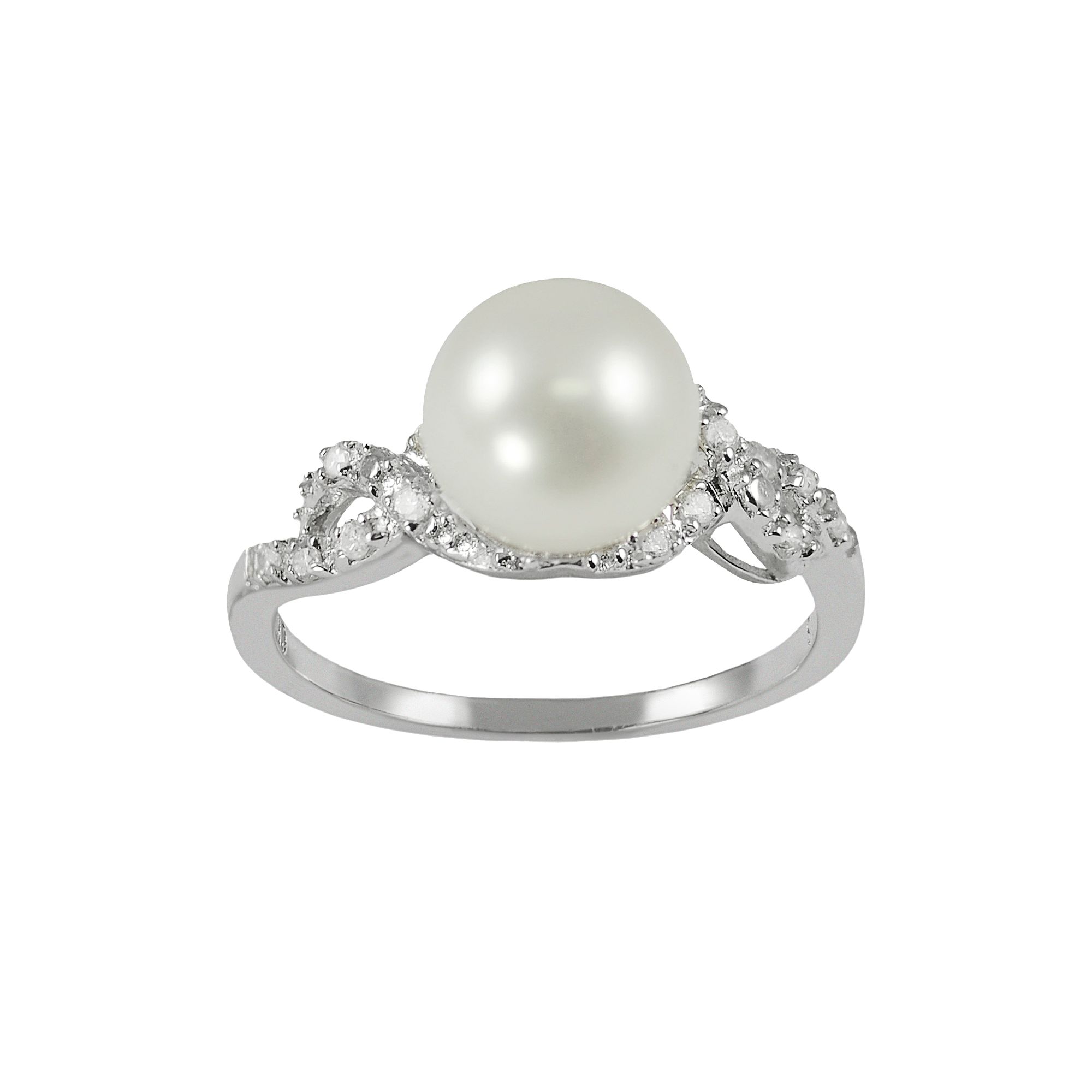 Sterling Silver 1/8-ct. T.W. Diamond and Freshwater Cultured Pearl Ring, Wo