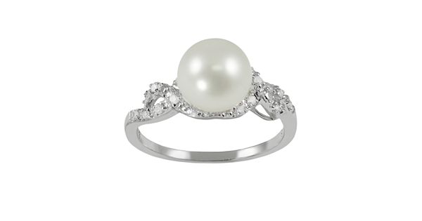 Sterling Silver 1/8-ct. T.W. Diamond and Freshwater Cultured Pearl Ring