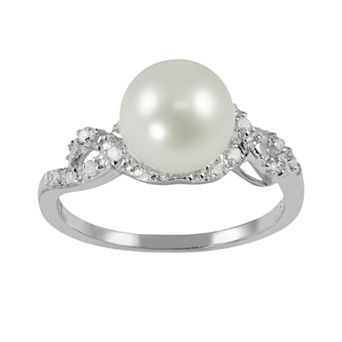 PearLustre by Imperial Sterling Silver 1/8 ct T.W. Diamond and Freshwater Cultured Pearl Ring