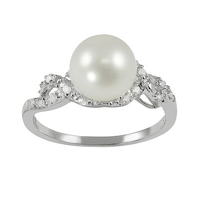 PearLustre by Imperial Silver Pearl Diamond Ring 9