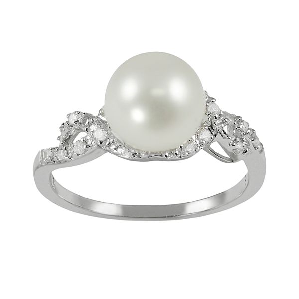 Sterling Silver 1/8-ct. T.W. Diamond and Freshwater Cultured Pearl Ring