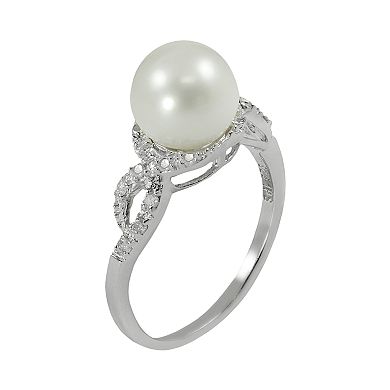 Sterling Silver 1/8-ct. T.W. Diamond and Freshwater Cultured Pearl Ring