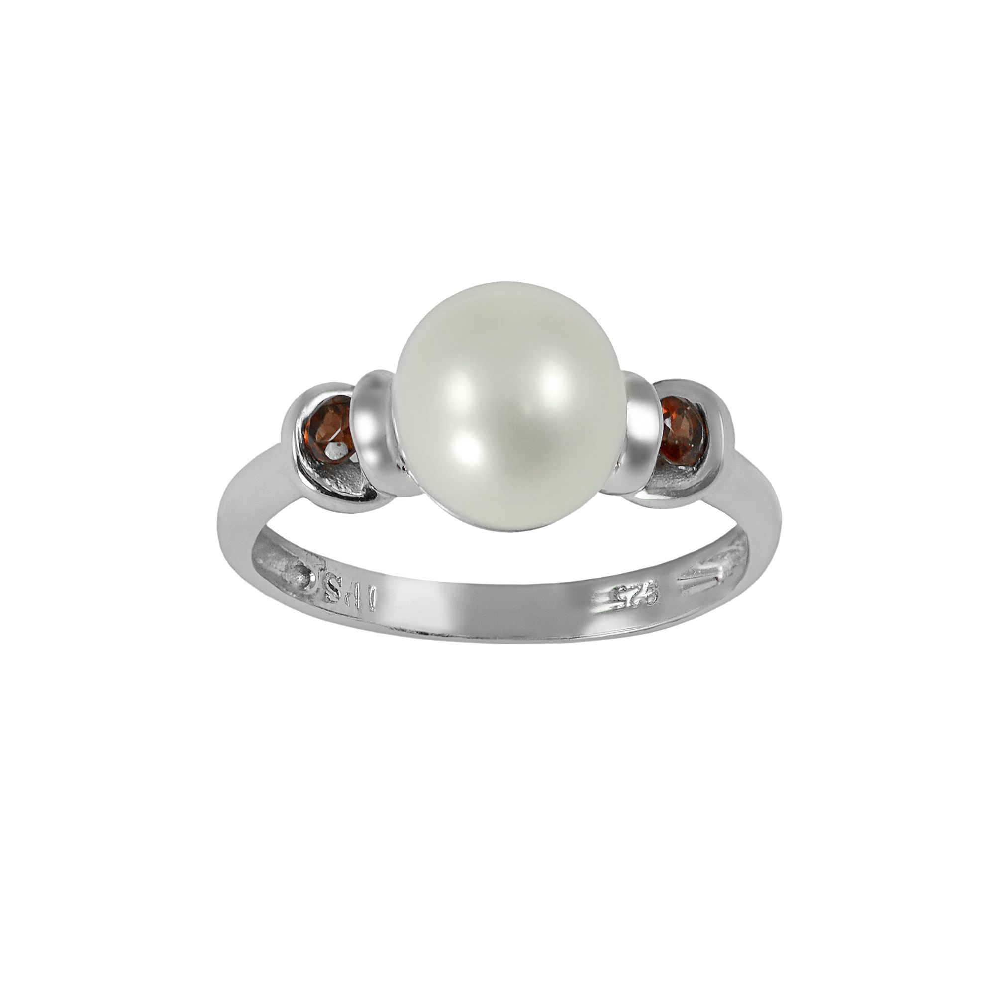 Sterling Silver Freshwater Cultured Pearl and Garnet Ring, Womens, Size: 6