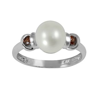 PearLustre by Imperial Sterling Silver Freshwater Cultured Pearl and Garnet Ring