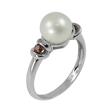 Sterling Silver Freshwater Cultured Pearl and Garnet Ring