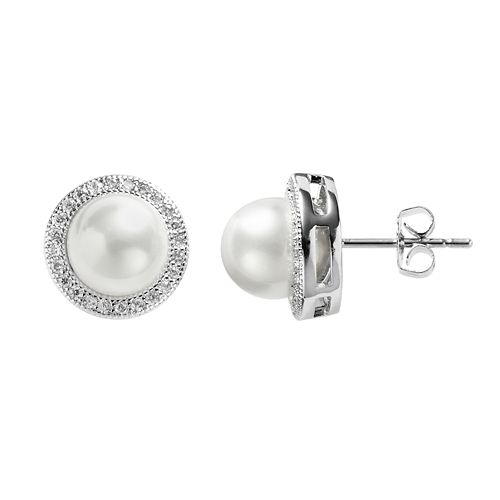 The Silver Lining Silver Plated Simulated Pearl & Cubic Zirconia Halo ...