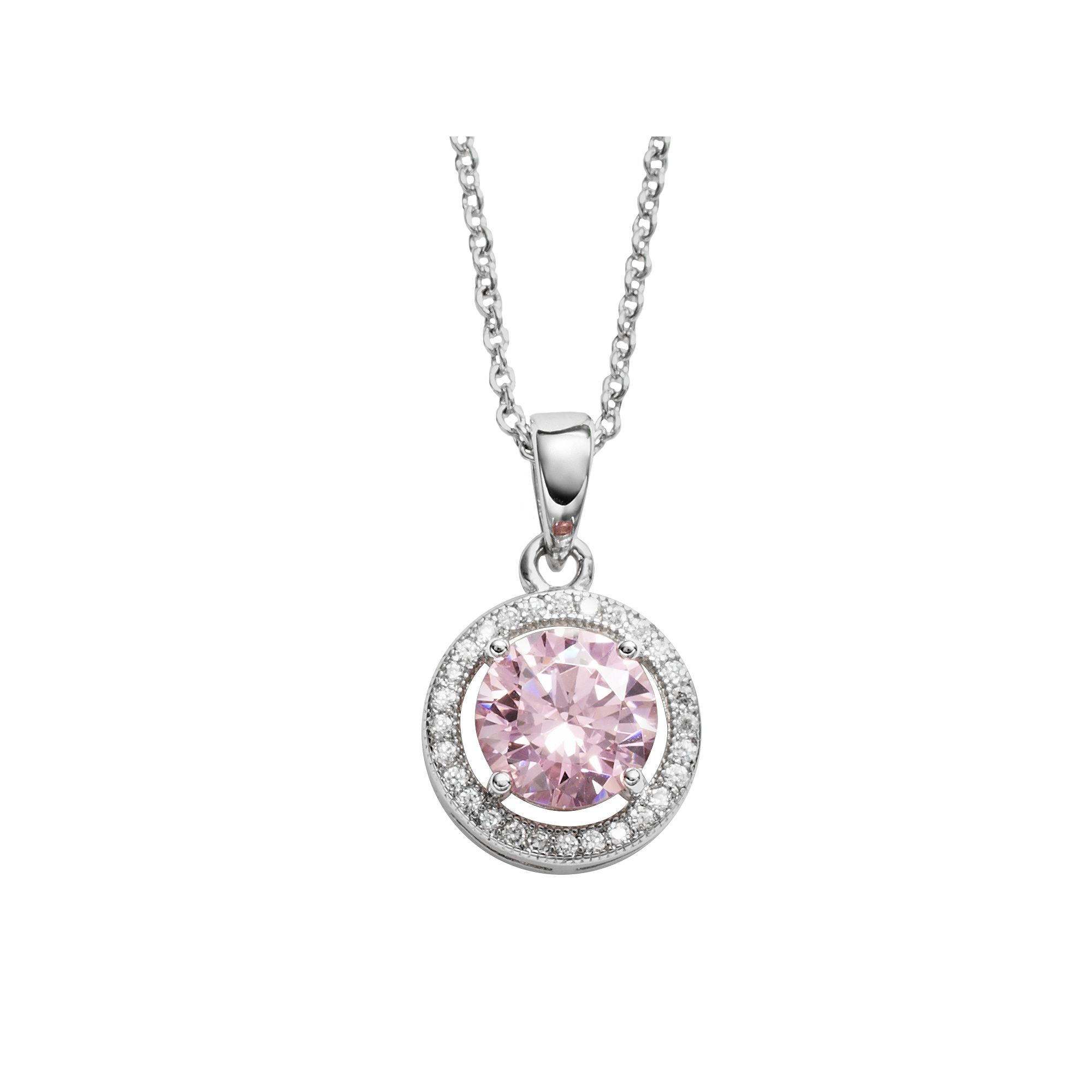 The Silver Lining Silver Plated Pink & White Cubic Zirconia Halo Pendant, 