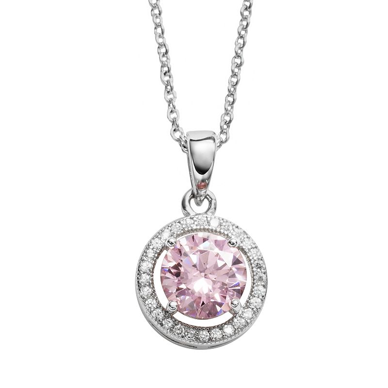 The Silver Lining Silver Plated Pink and White Cubic Zirconia Halo Pendant