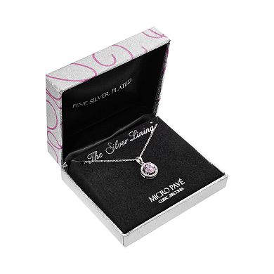 The Silver Lining Silver Plated Pink and White Cubic Zirconia Halo Pendant
