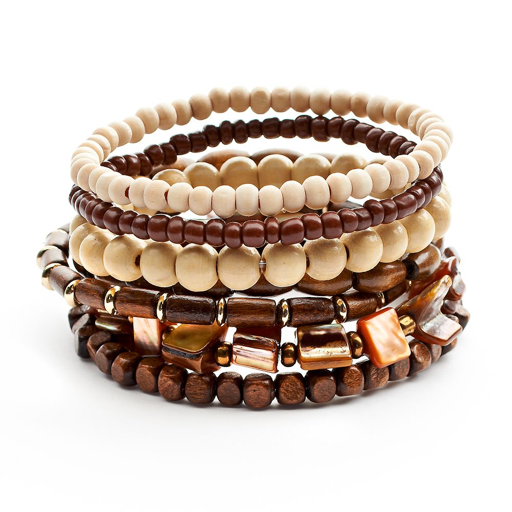 Mudd® Two Tone Wood Bead Stretch Bracelet Set