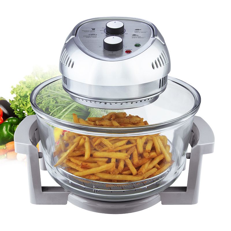 Big Boss Air Fryer Toaster Oven Combo 16Qt Kitchen Countertop Convection Rotisserie 1300W Large Glass Bowl Silver