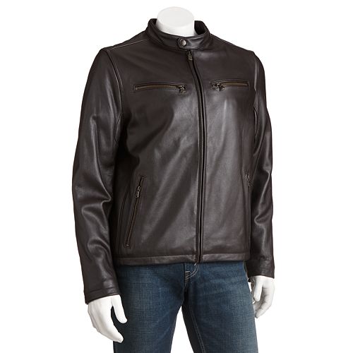 Dockers® Leather Motorcycle Racer Jacket - Men