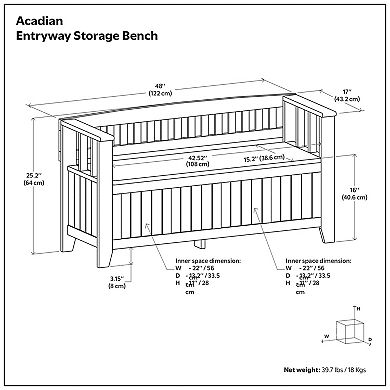 Simpli Home Acadian Entryway Storage Bench