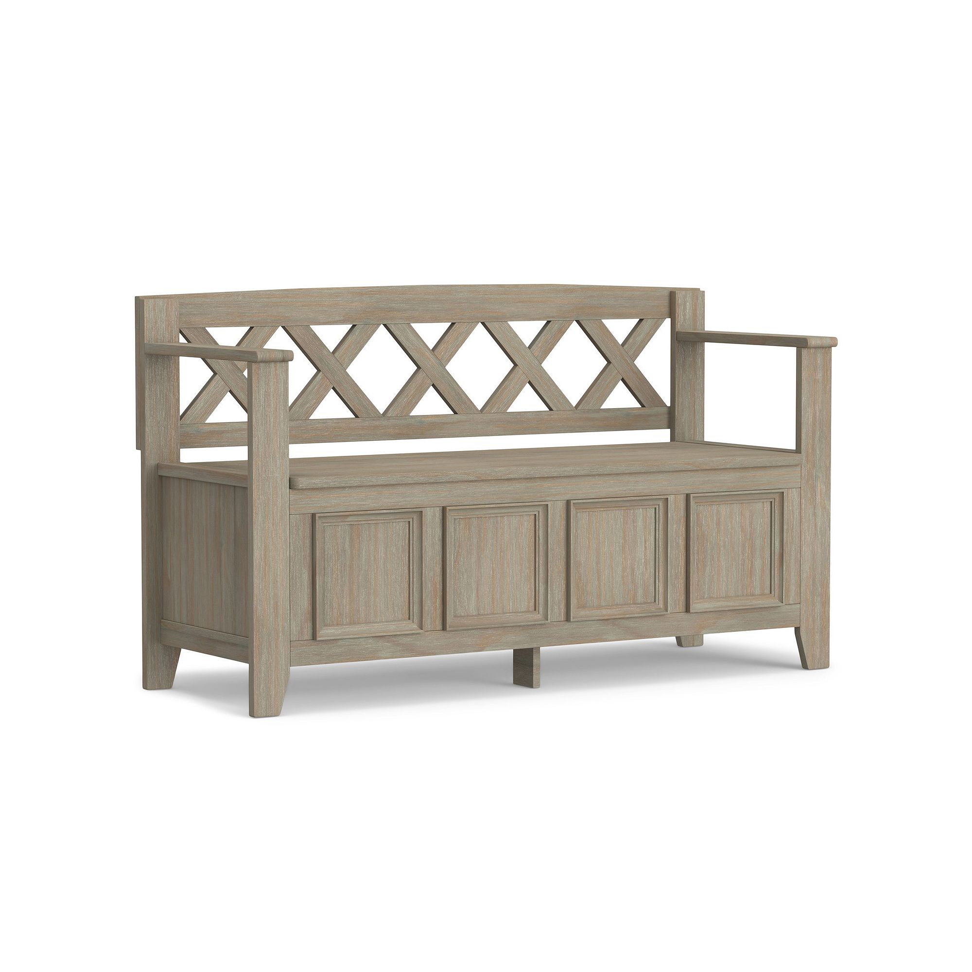 Simpli Home Amherst Entryway Storage Bench, Distressed Light Gray