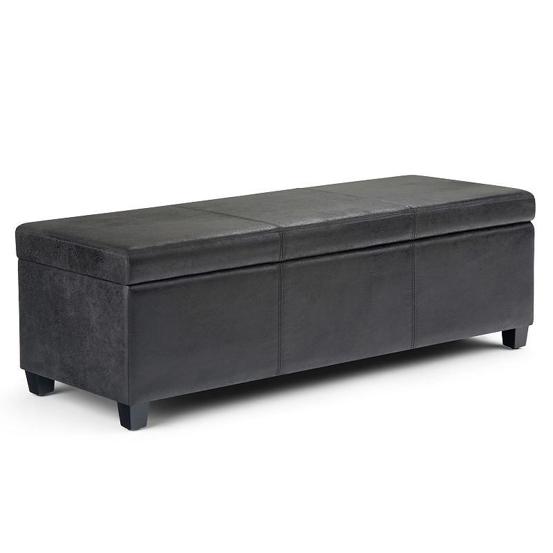 Simpli Home Avalon Storage Ottoman Bench, Distressed Black
