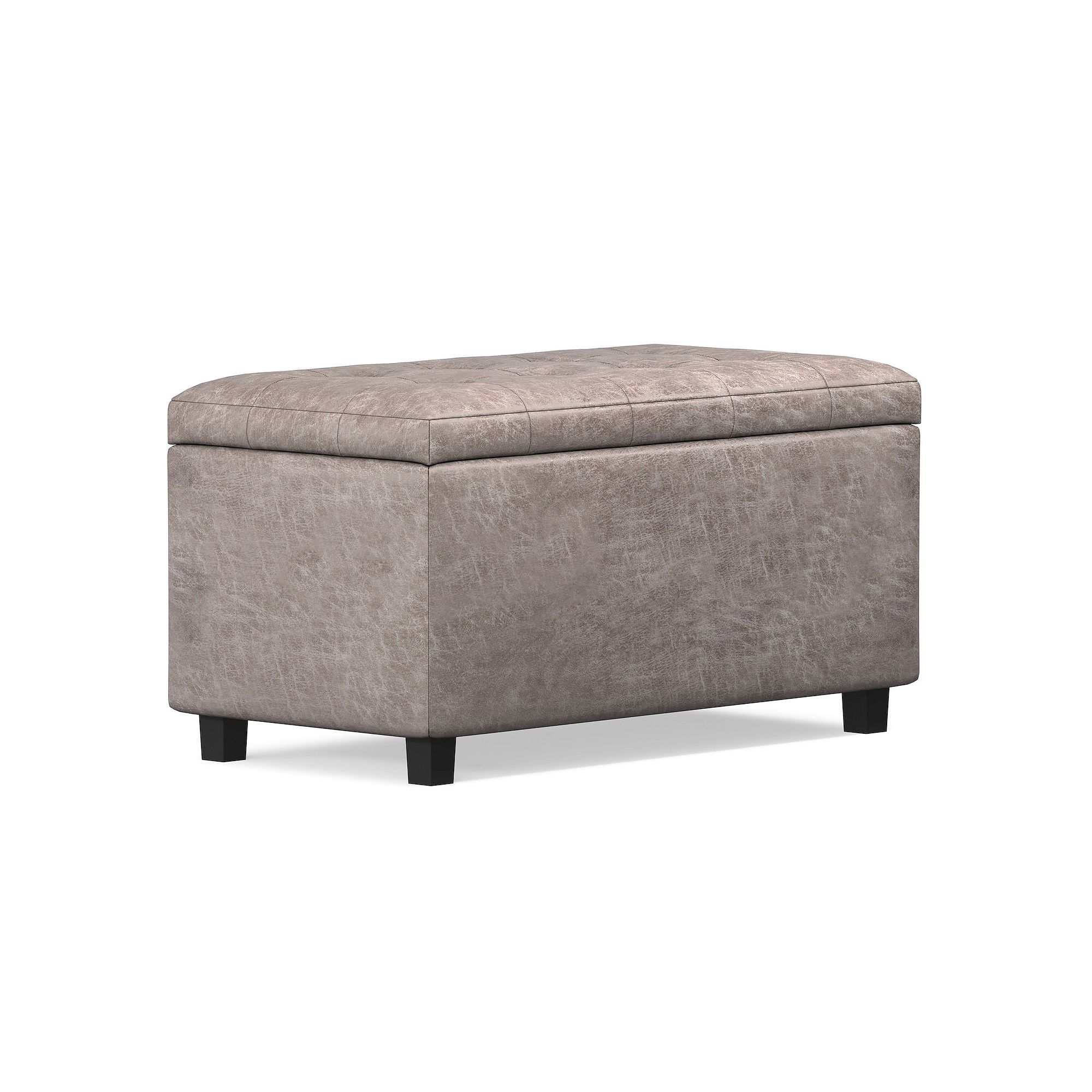 Simpli Home Tufted Storage Ottoman, Distressed Gray
