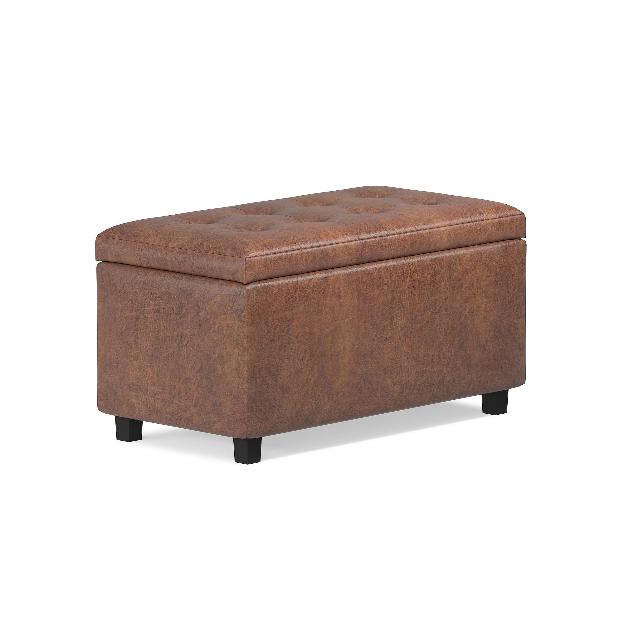 Simpli Home Tufted Storage Ottoman, Saddle Brown