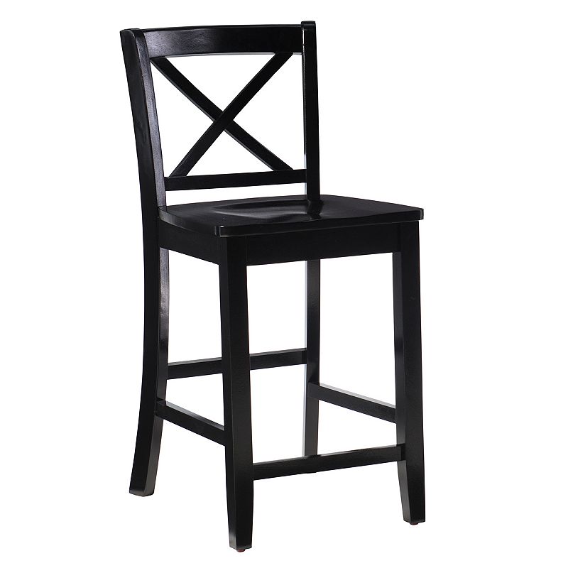 Linon 24" Torino X Back Wood Counter Height Barstool - Black: Rubberwood Frame, Footrest, Farmhouse Style