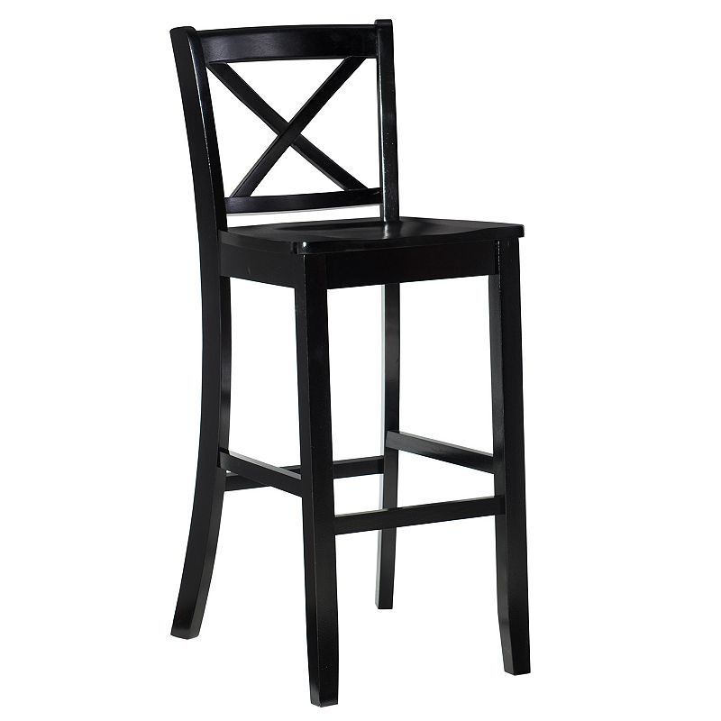 30" Torino X Back Wood Barstool - Black - Linon: Solid Rubberwood, Unupholstered, Armless