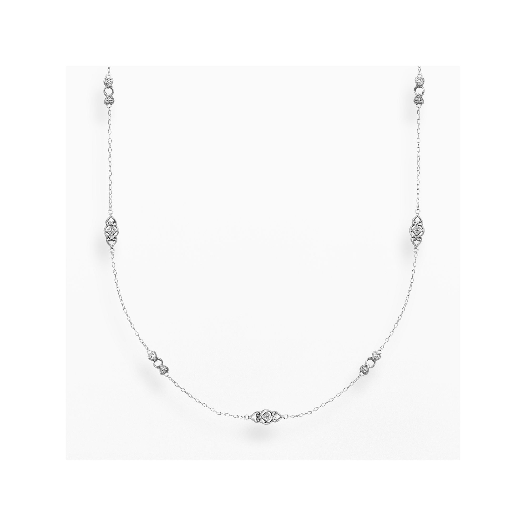 Silver Plate Diamond Accent Openwork Station Necklace, Womens, Size: 24