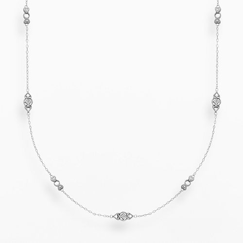 Silver Plate Diamond Accent Openwork Station Necklace