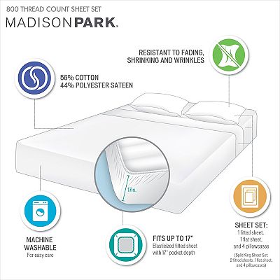 Madison Park 800 Thread Count Cotton Blend Sateen Sheet Set with