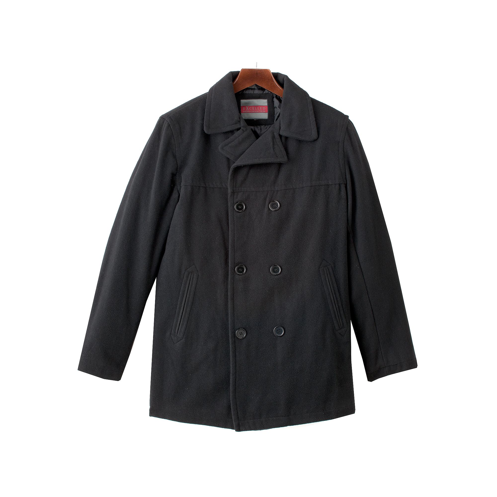 Mens Excelled Wool Blend Peacoat, Size: Medium, Black