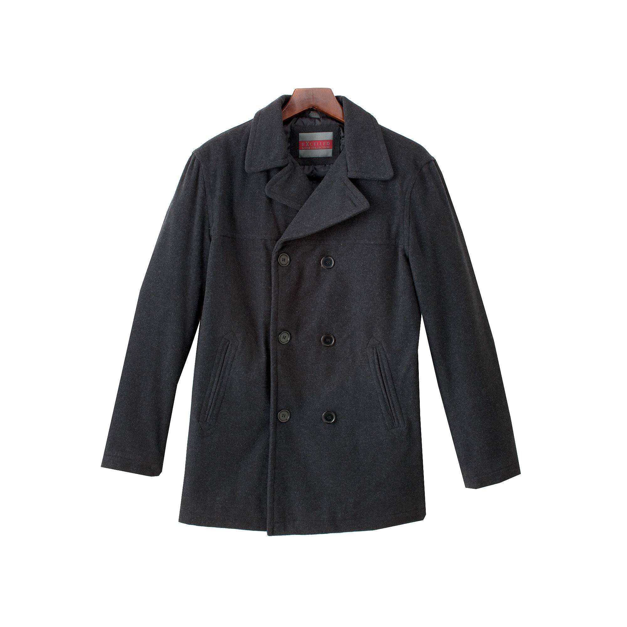 Mens Excelled Wool Blend Peacoat, Size: Medium, Grey